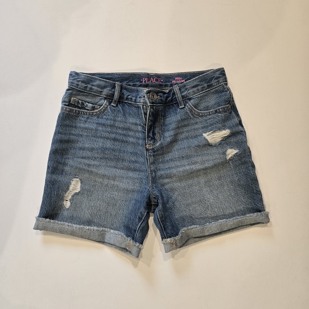 EUC- The Children's Place Mid-Rise Distressed Blue Denim Shorts Girls Size 12